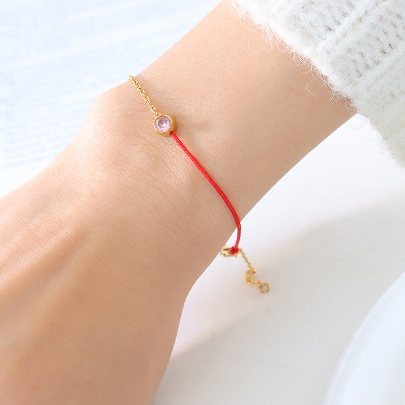 Fashion simple red rope bracelet men and women light luxury niche exquisite titanium steel gold-plated chain woven hand rope girlfriend versatile 99