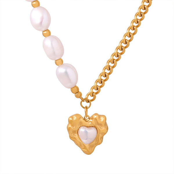 New high-end light luxury fashion titanium steel gold-plated love pendant high-gloss bead necklace women's jewelry