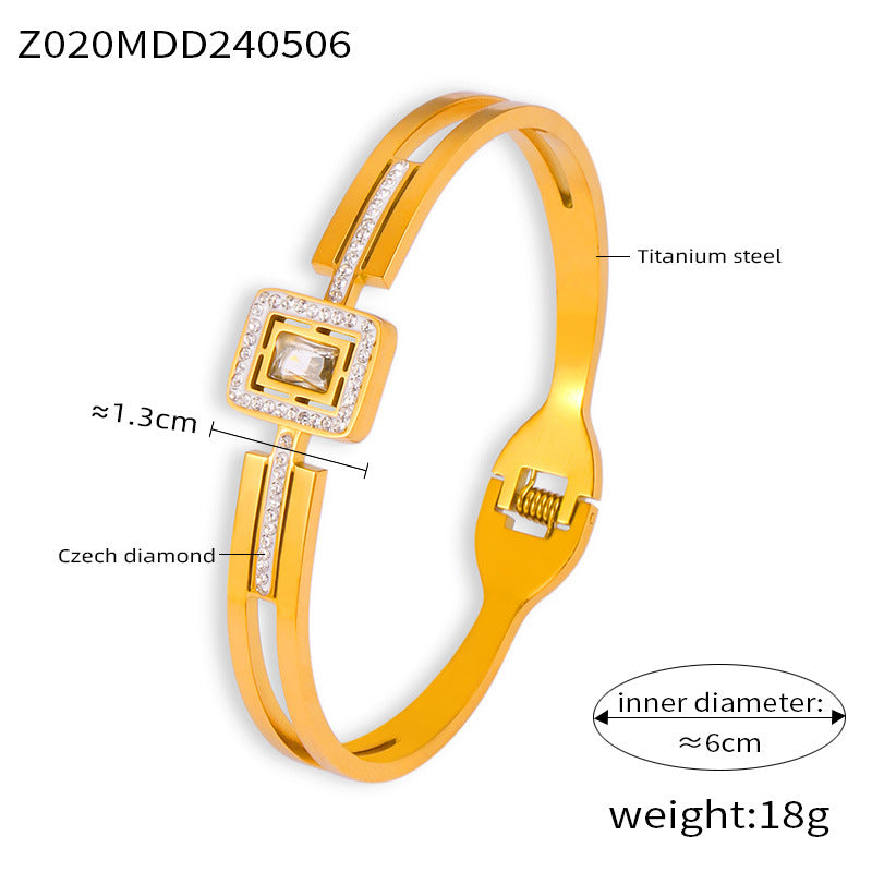 Trend fashion simple personality niche jewelry geometric multi-layer diamond design titanium steel gold-plated hollow bracelet pp