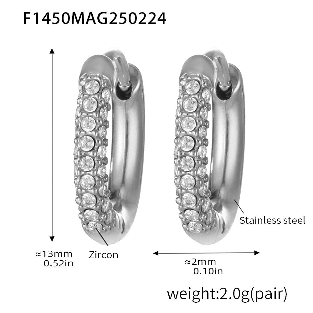 Niche temperament zircon bead earrings stainless steel electroplating 18K real gold ear buckle earrings wholesale collection