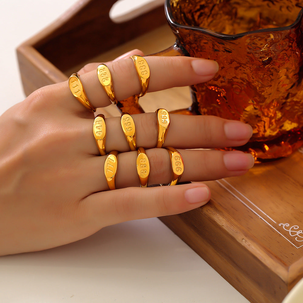 Chic style personality minimalist style elegant index finger ring lucky number three consecutive design sense titanium steel gold-plated ring