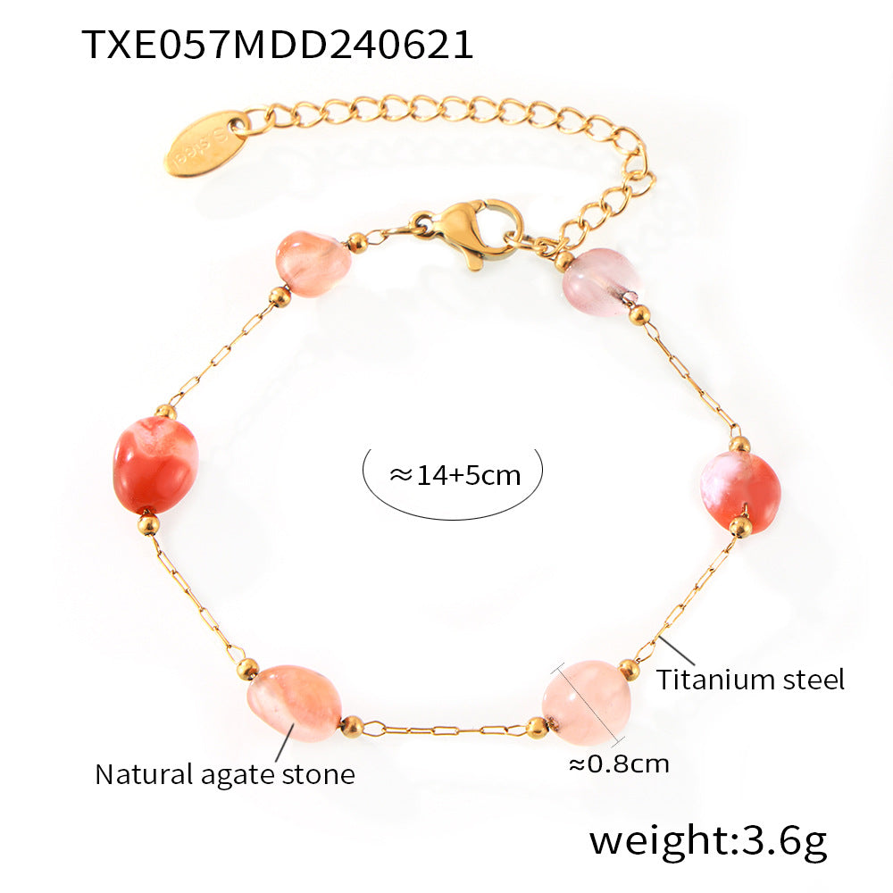 Personality, elegance, temperament jewelry, natural agate stone, handmade beaded design, titanium steel jewelry set