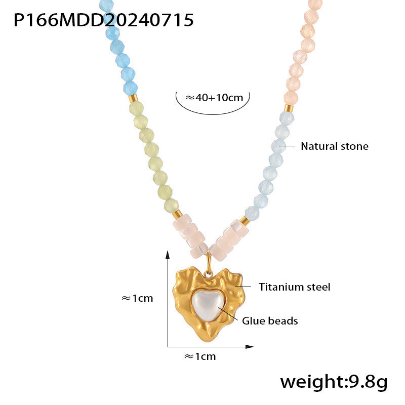 Chic style malachite love inlaid pearl pendant titanium steel plated 18k real gold string natural stone necklace wholesale