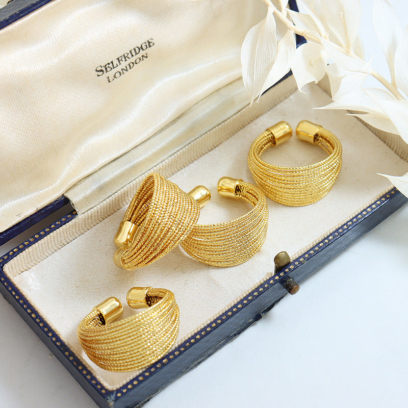 Open Geometric Fashion Non-fading Multi-layer Lines Semicircular Ring Women's Copper Gold-plated Jewelry 99