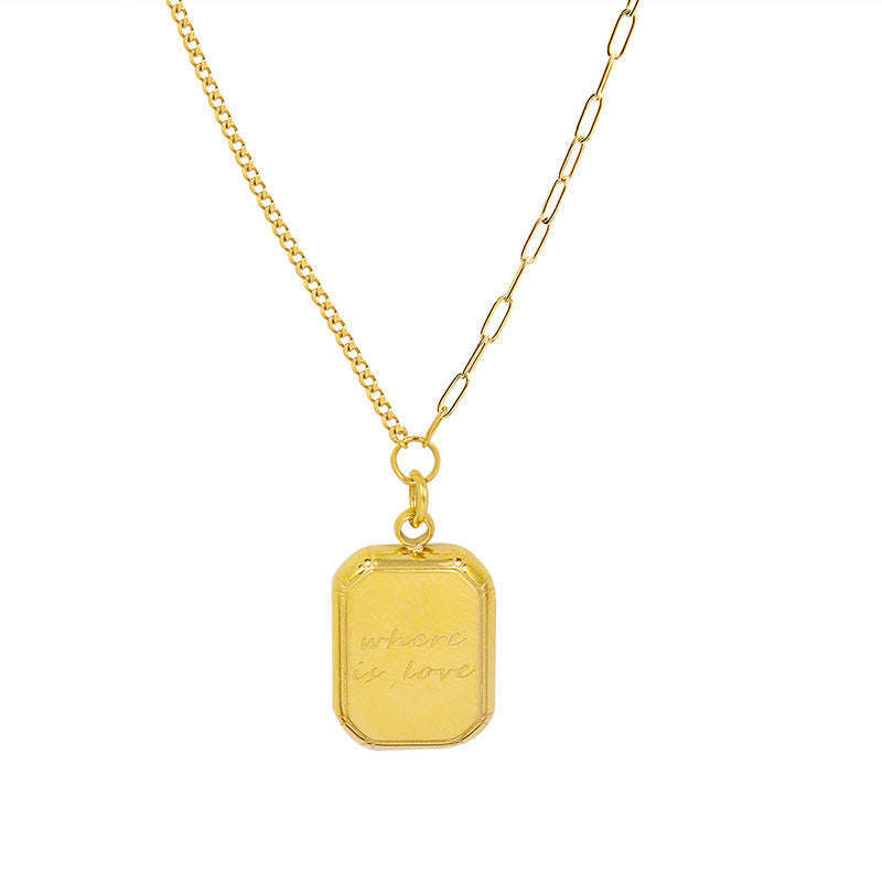 choker three-dimensional square small gold brick letter double spell pendant necklace, titanium steel plated 18K gold collarbone chain female