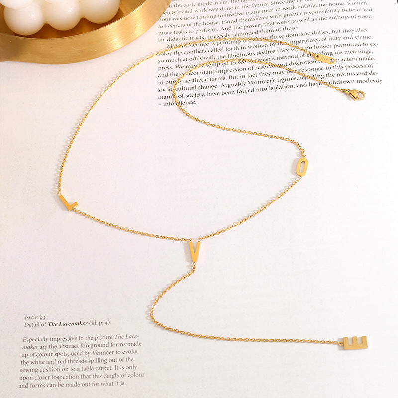 Small fresh love letter long fringed pendant necklace small personalized gold-plated fashion jewelry M014