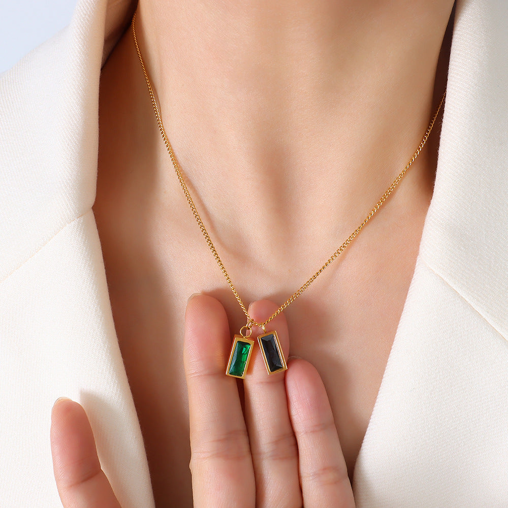 Marka niche design titanium steel plated 18k gold emerald zircon pendant necklace jewelry women