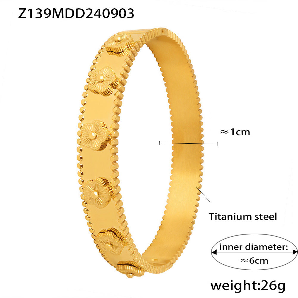Embossed flower bracelet kaleidoscope ring titanium steel 18k gold niche exquisite temperament jewelry set wholesale