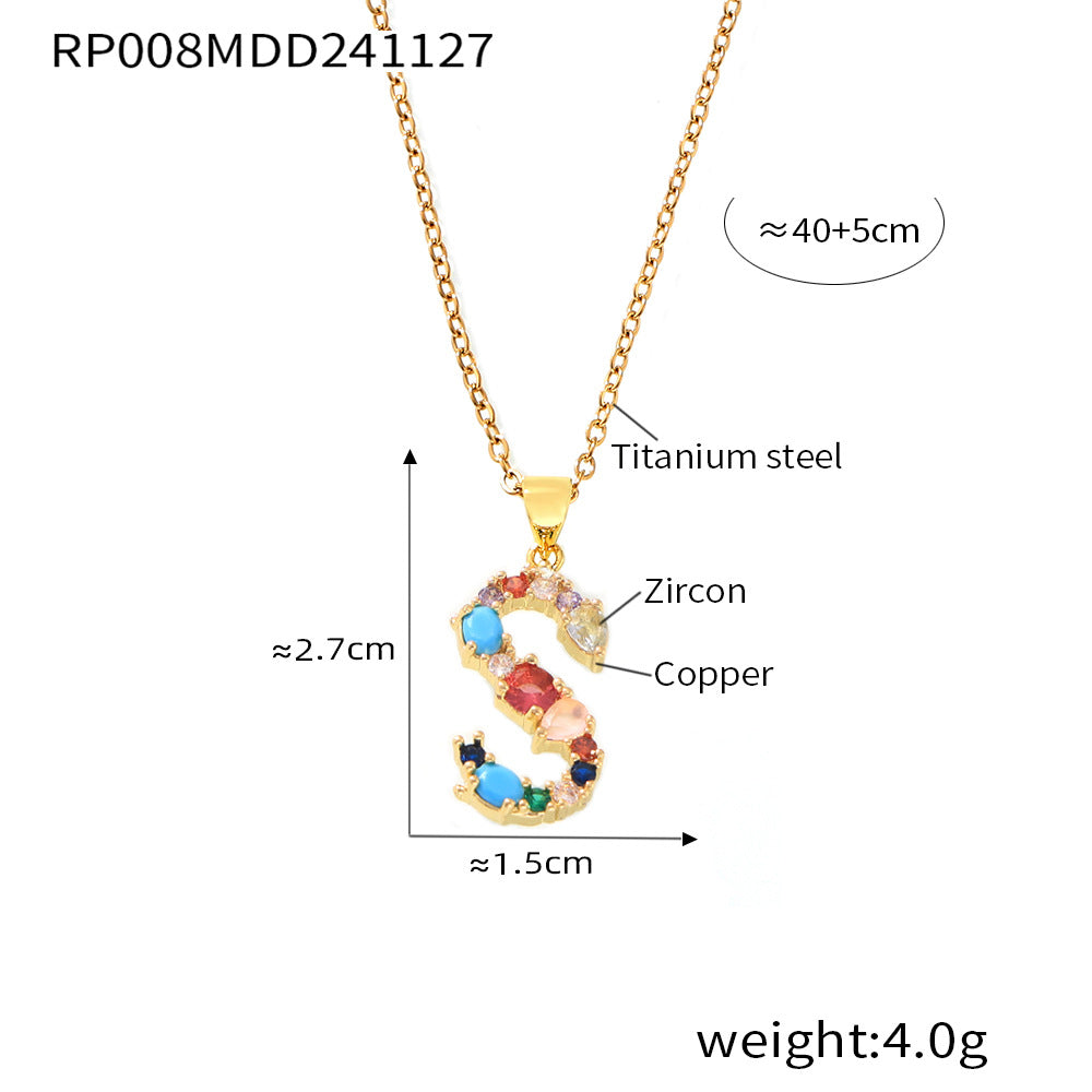 European and American cross-border copper micro-inlaid colored zircon 26 English letters personalized individual pendant niche hip-hop collarbone chain pp