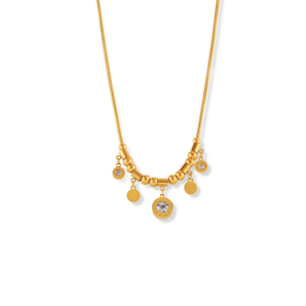 Minimalist style, sweet temperament, elegant personality jewelry, round brand inlaid with zircon design pendant, titanium steel necklace.