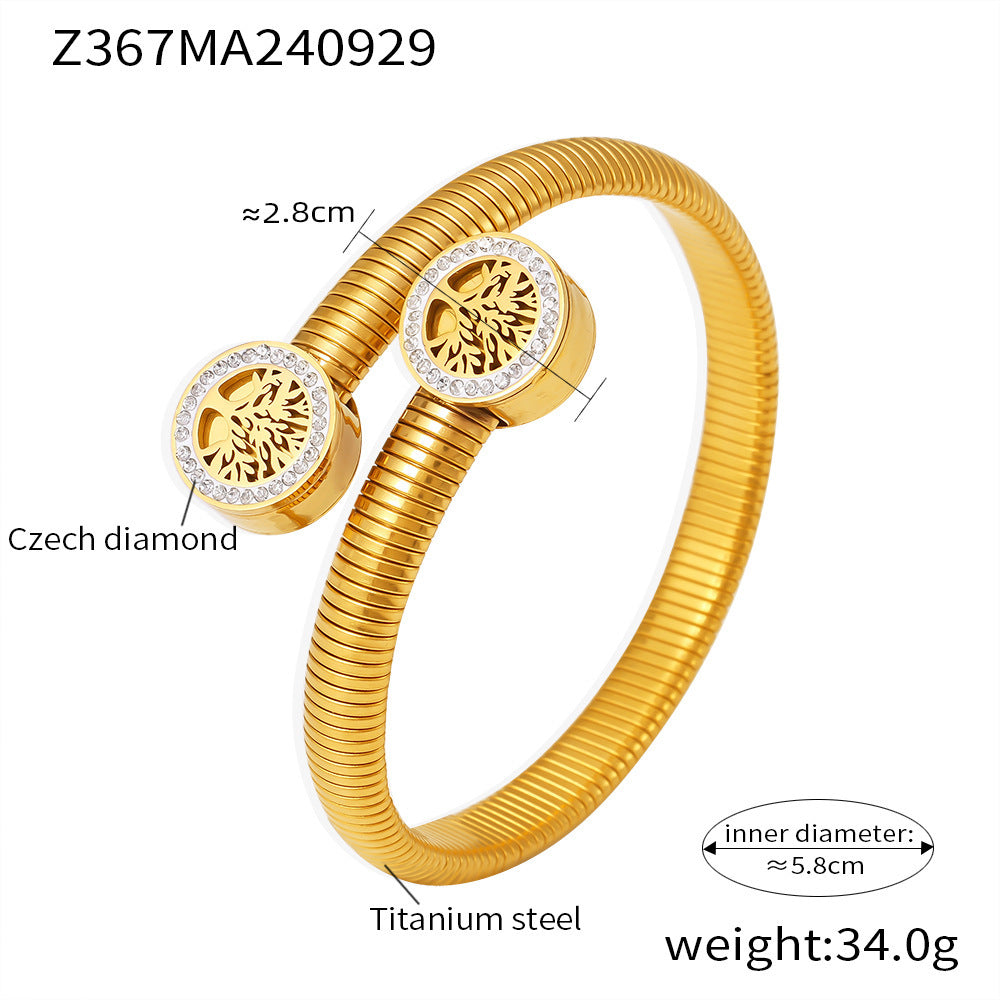 Tree of Life sticky drill thread opening bracelet, titanium steel plated 18k gold personalized design bracelet in stock