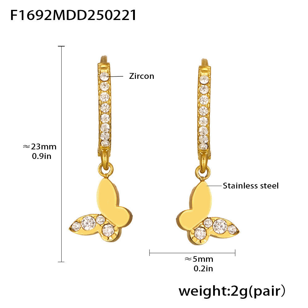 Stainless steel inlaid zircon full diamond earrings multi-element earrings plated with 18k gold color retention exquisite earrings combination