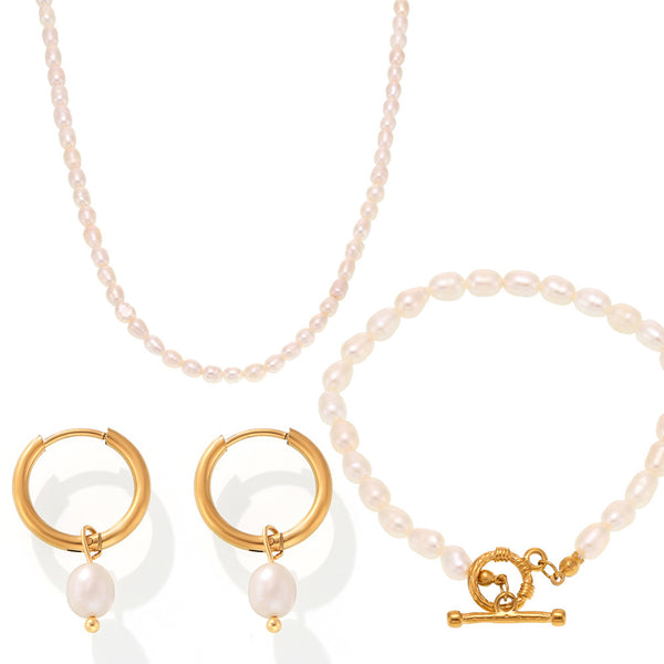 Baroque freshwater pearl necklace bracelet earrings niche sweet set, gift for girlfriend wholesale 99