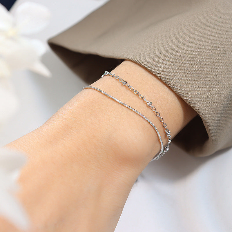 Jewelry Detailed Double-layer Snake Bone Chain Exquisite Bracelet Bag Bead Chain Titanium Steel Plated 18K Gold Jewelry E08599
