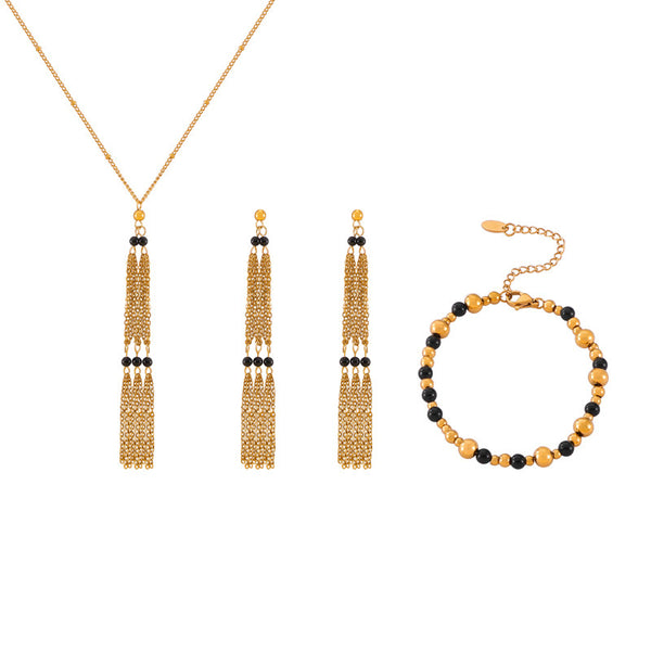 Retro niche personalized jewelry geometric multi-layer chain splicing agate stone beaded design titanium steel jewelry set 99
