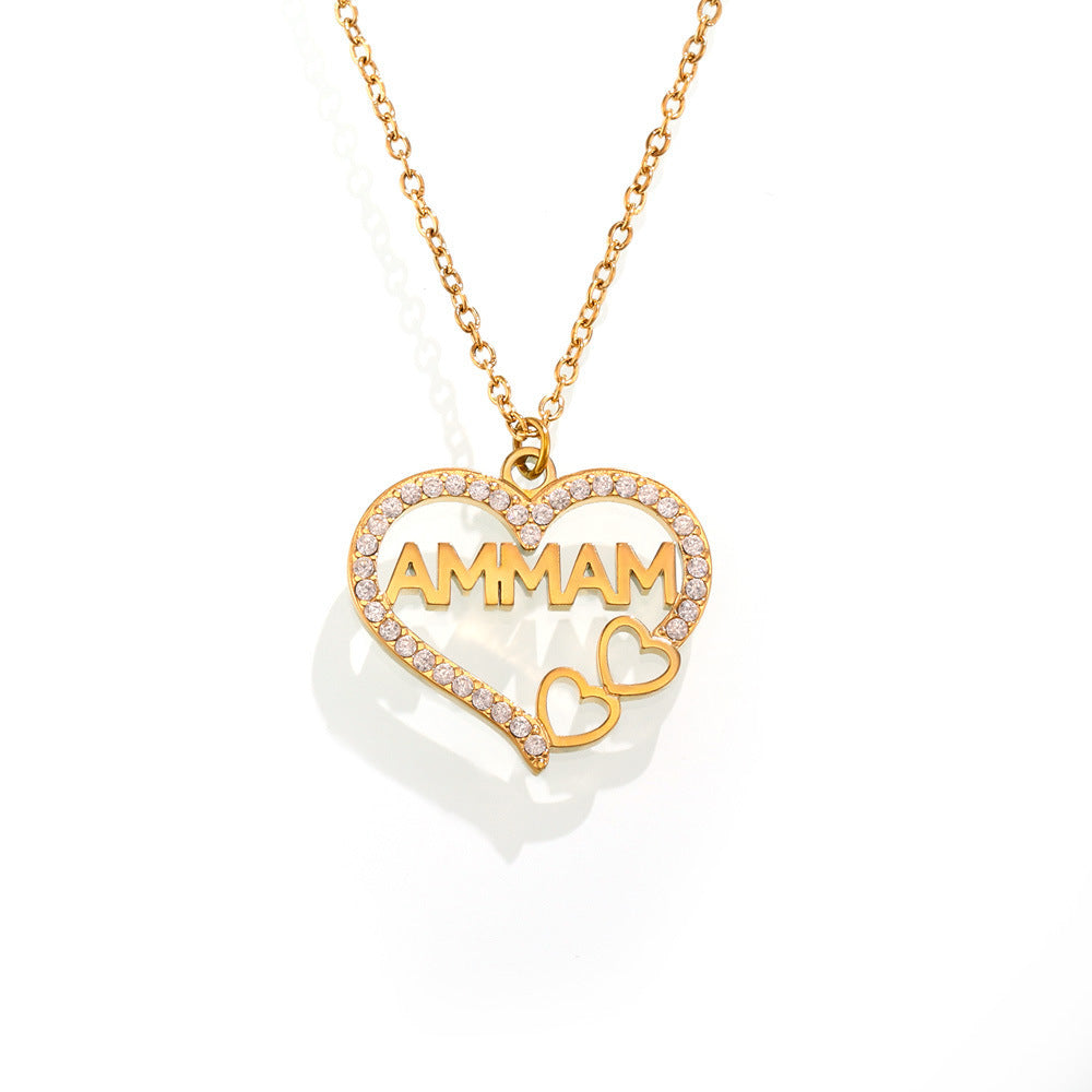 Double Dopamine Natural Stone Heart Letter Clavicle Necklace Light Luxury Stainless Steel Jewelry