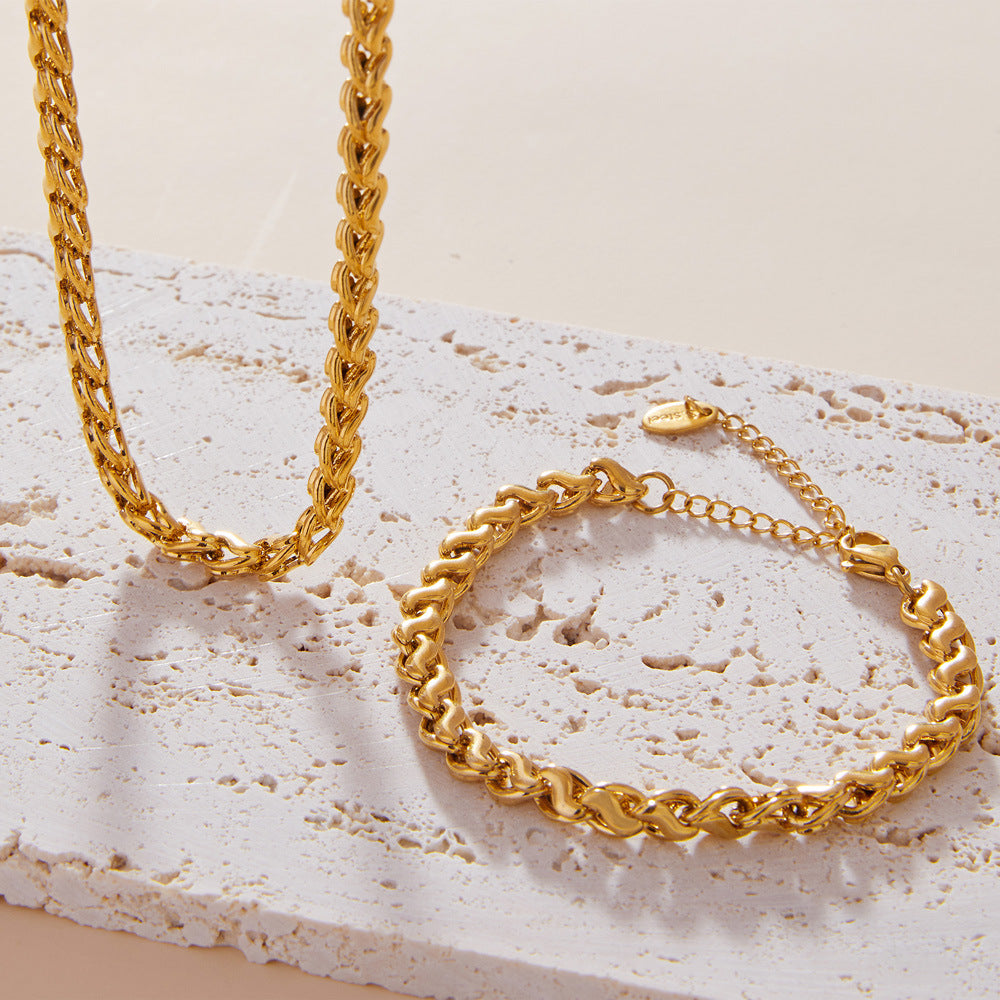 Fashion commuting simple personality hip hop style niche jewelry geometric chain design copper material jewelry set