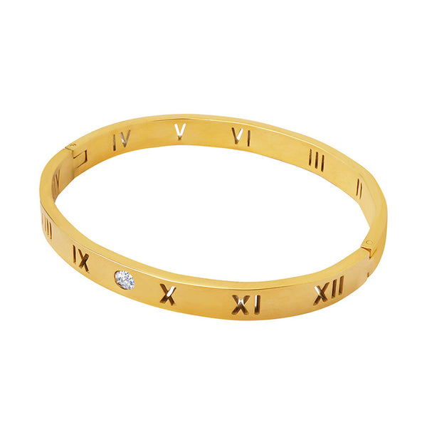 Zircon inlaid bracelet niche design wide version titanium steel plated 18k gold couple personality versatile bracelet female pp