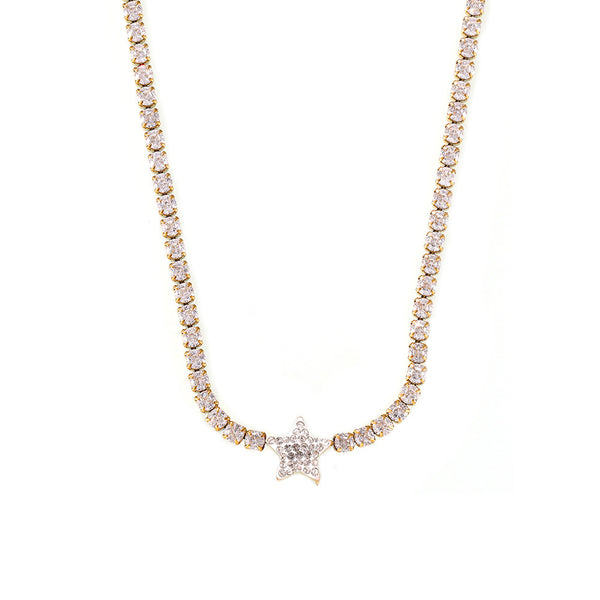 Vintage new geometric star pendant necklace inlaid with zircon titanium steel plated 18k gold collarbone chain jewelry