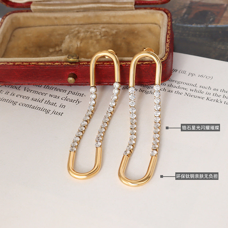 Choker exaggerated U-shaped earrings inlaid with zircon design earrings titanium steel plated with 18K gold jewelry accessories women