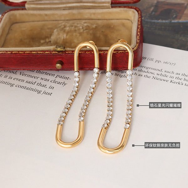 Choker exaggerated U-shaped earrings inlaid with zircon design earrings titanium steel plated with 18K gold jewelry accessories women
