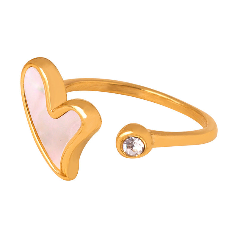 Fashion commuting niche simple versatile geometric shape design sense zircon color shell inlaid titanium steel gold-plated ring pp