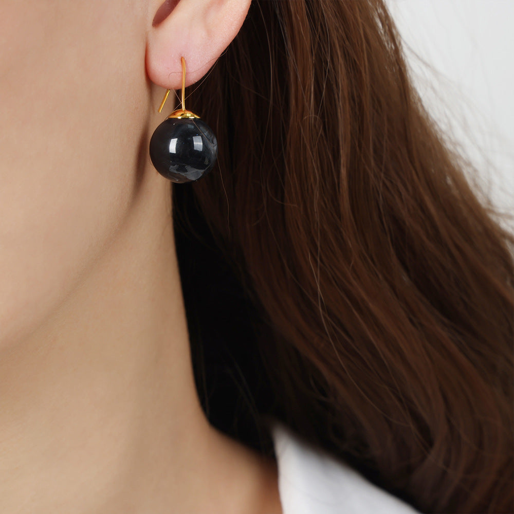 New retro light luxury style round bead resin geometric copper earrings niche simple personalized jewelry women