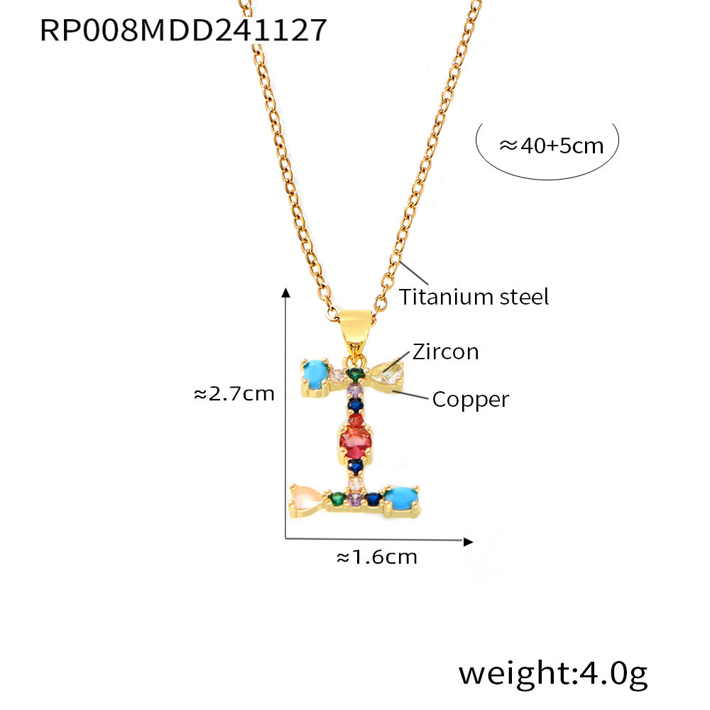 European and American cross-border copper micro-inlaid colored zircon 26 English letters personalized individual pendant niche hip-hop collarbone chain pp