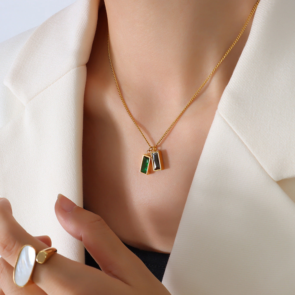 Marka niche design titanium steel plated 18k gold emerald zircon pendant necklace jewelry women