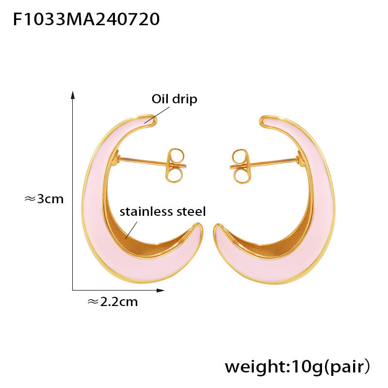 Chic style crescent moon shape inner hollow surface dripping earrings stainless steel plated 18k gold light luxury earrings