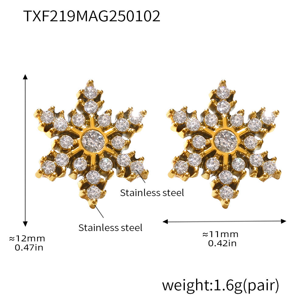 Colorful snowflake zircon necklace bracelet stud earrings set women's titanium steel full diamond jewelry does not fade jewelry wholesale