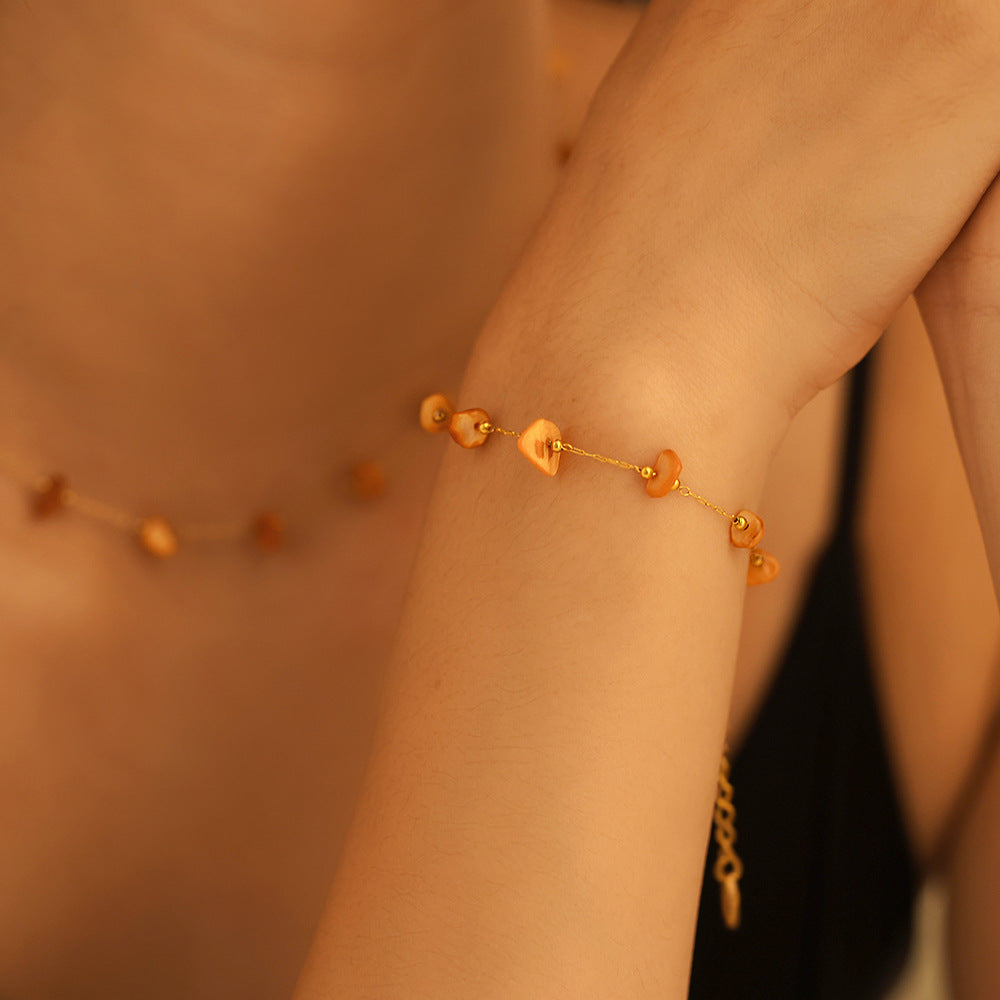 Light luxury irregular natural gravel collarbone chain niche bracelet set stainless steel non-fading jewelry