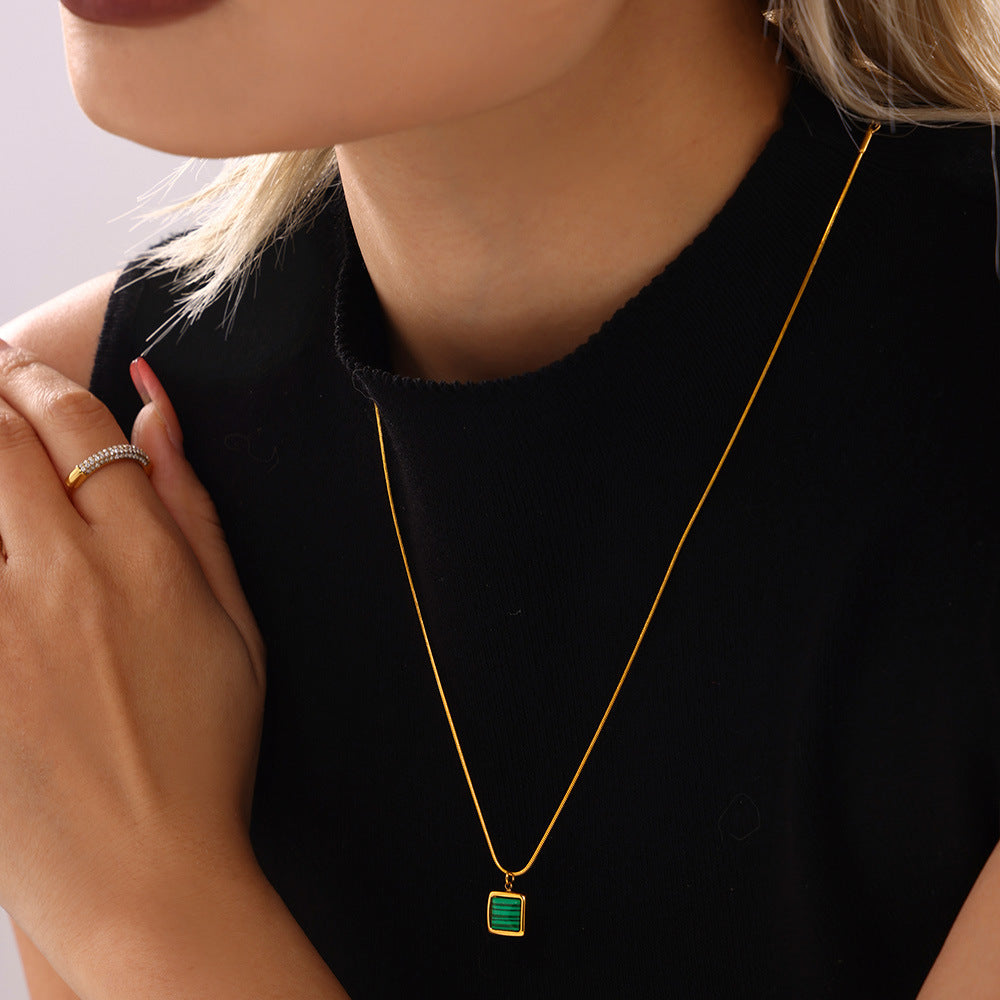 Titanium steel jewelry black shell malachite square brand collarbone chain light luxury fashion commuter necklace accessories women