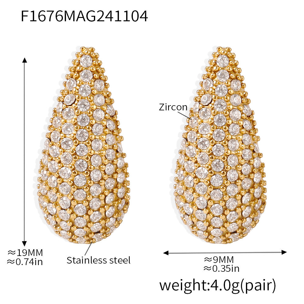 Stainless steel mixed color zircon water drop exquisite temperament stud earrings women's PVD plated 18K real gold spot 99