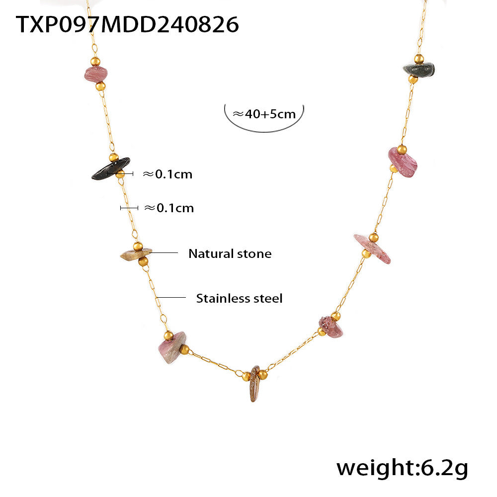 Colored natural gravel necklace bracelet New irregular stainless steel jewelry set for women