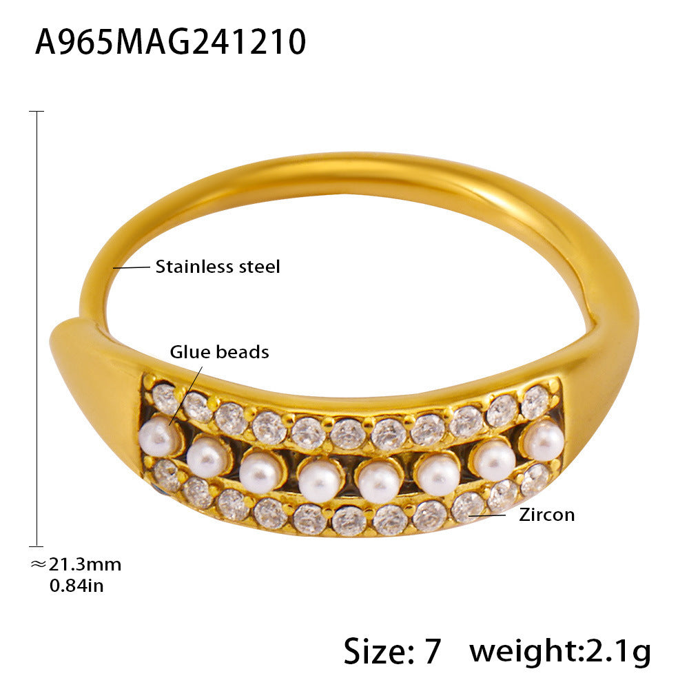 Adjustable exquisite small bead colored zircon side opening index finger ring tail ring stainless steel ring female pp