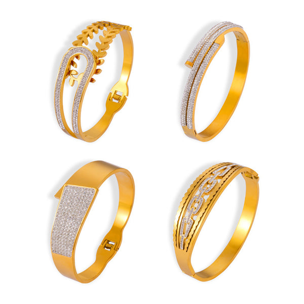 Unique personality, asymmetrical design sense bracelet, geometric hollow shape, titanium steel diamond-encrusted temperament, versatile bracelet pp
