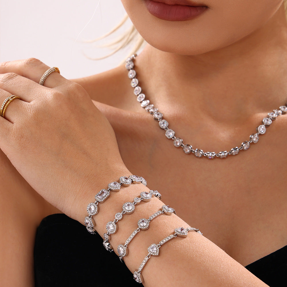 Stainless steel hand-inlaid super flash geometric zircon gypsy star bracelet combination PVD plated 18K gold color retention