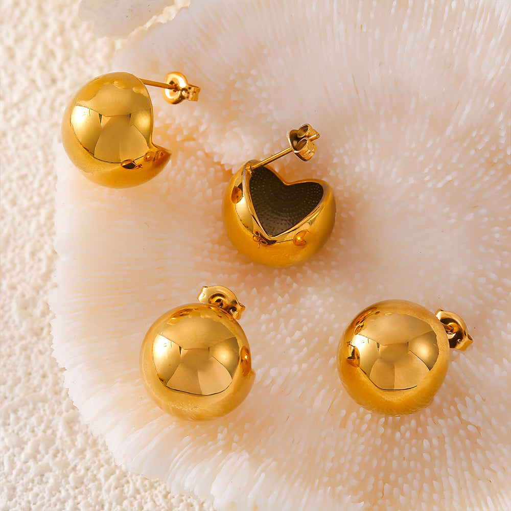 New ball earrings simple and cold wind semicircular hollow earrings autumn and winter light luxury stainless steel jewelry