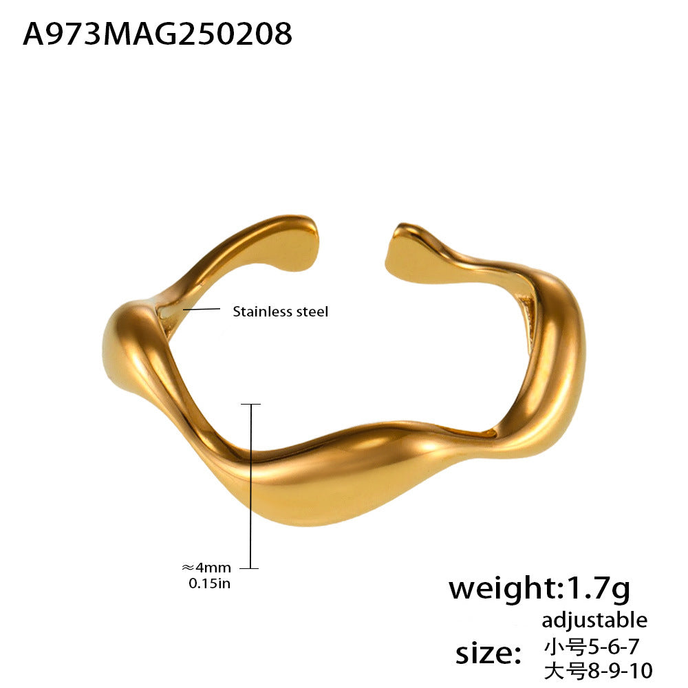 Hot-selling jewelry, simple style, niche design, curved smooth surface ring, personalized women's ring.