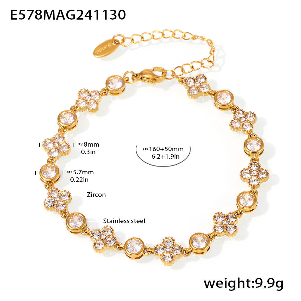 Stainless steel hand-inlaid super flash geometric zircon gypsy star bracelet combination PVD plated 18K gold color retention