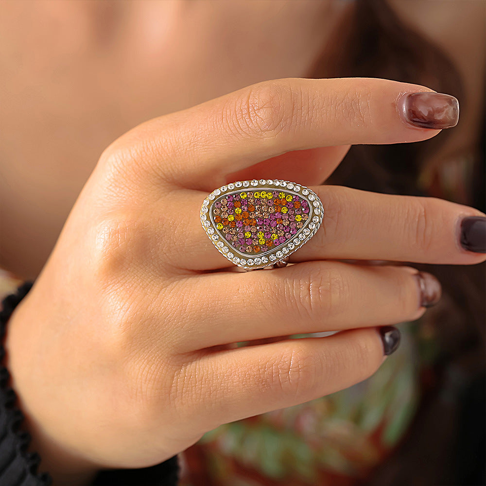 Water drop sticky colored diamond twist edge ring titanium steel PVD plated 18k real gold ins fashion new jewelry pp