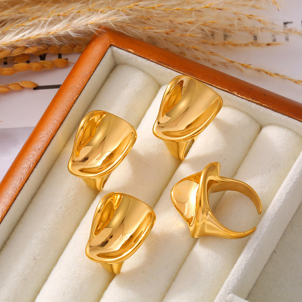 Curved three-dimensional ring fashionable exaggerated design stainless steel plated 18k gold cold wind mirror jewelry