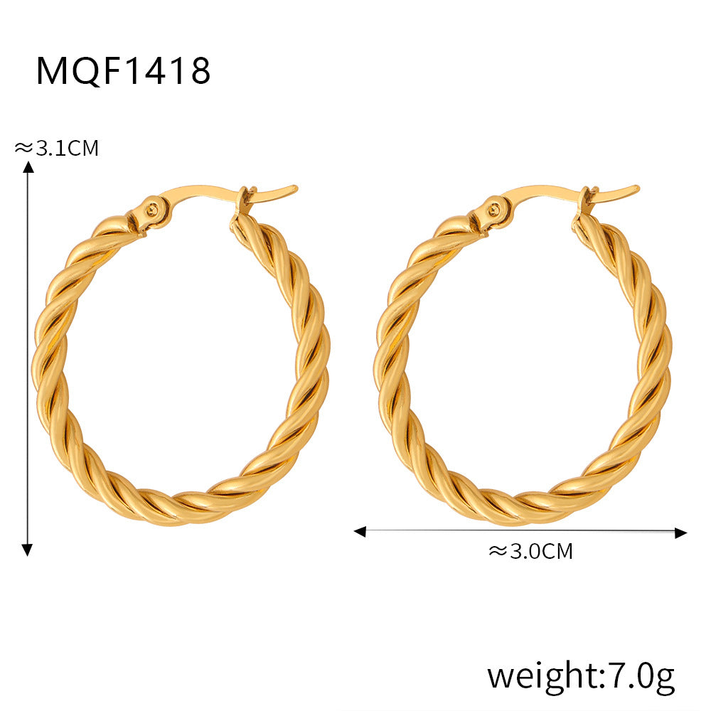 New fashion simple cold wind niche design titanium steel gold-plated twist pattern exaggerated earrings jewelry wholesale 99