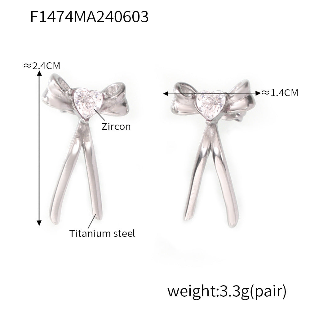 Light luxury bow tassel ribbon stud earrings stainless steel plated 18K real gold fairy earrings spot wholesale