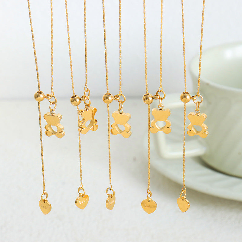Fashion commuting Personality Simple Geometric Hollow Love Bear Design Pull-out Buckle Adjustable Titanium Steel Clavicle Necklace pp