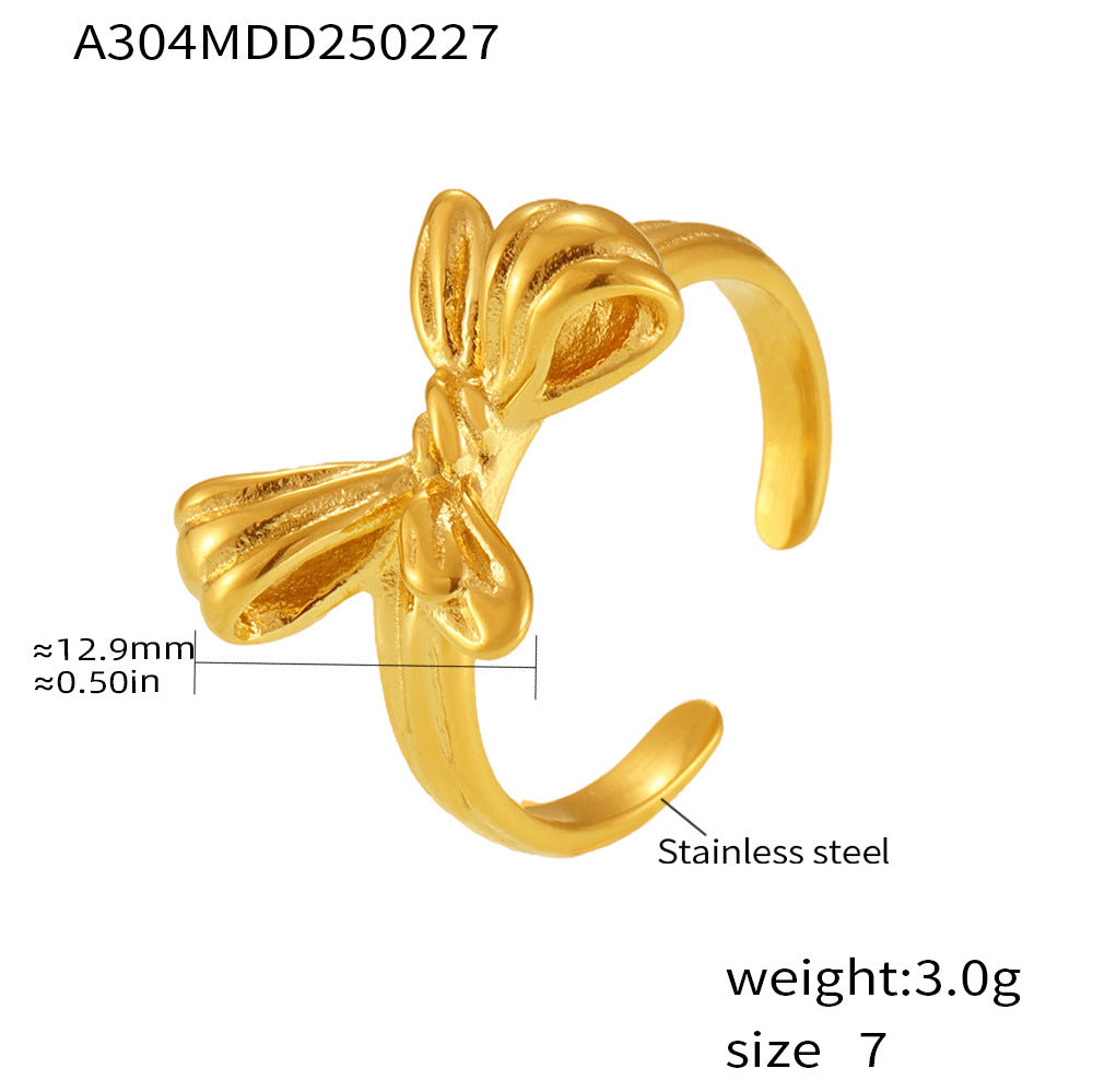 Wind niche bow open ring stainless steel vacuum plating beautiful girl index finger ring