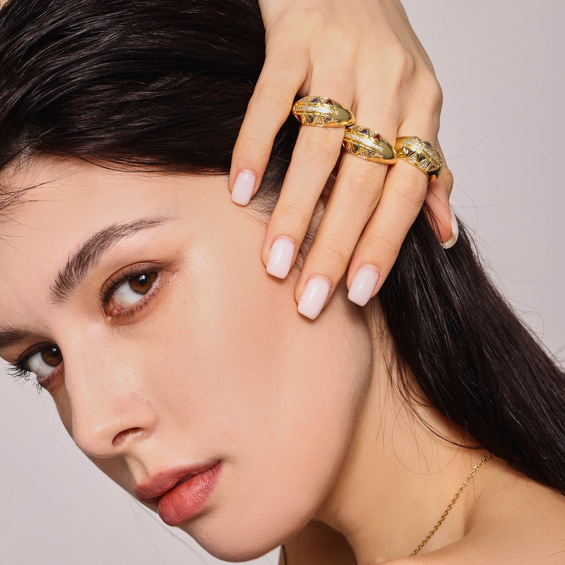 New court style retro light luxury fashion copper geometric triangle inlaid zircon open ring jewelry 99