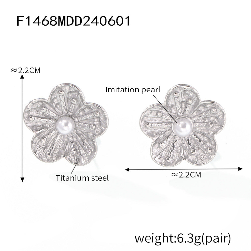 Stylish and simple personality pleated texture flower shape earrings geometric inlay bead design stud earrings