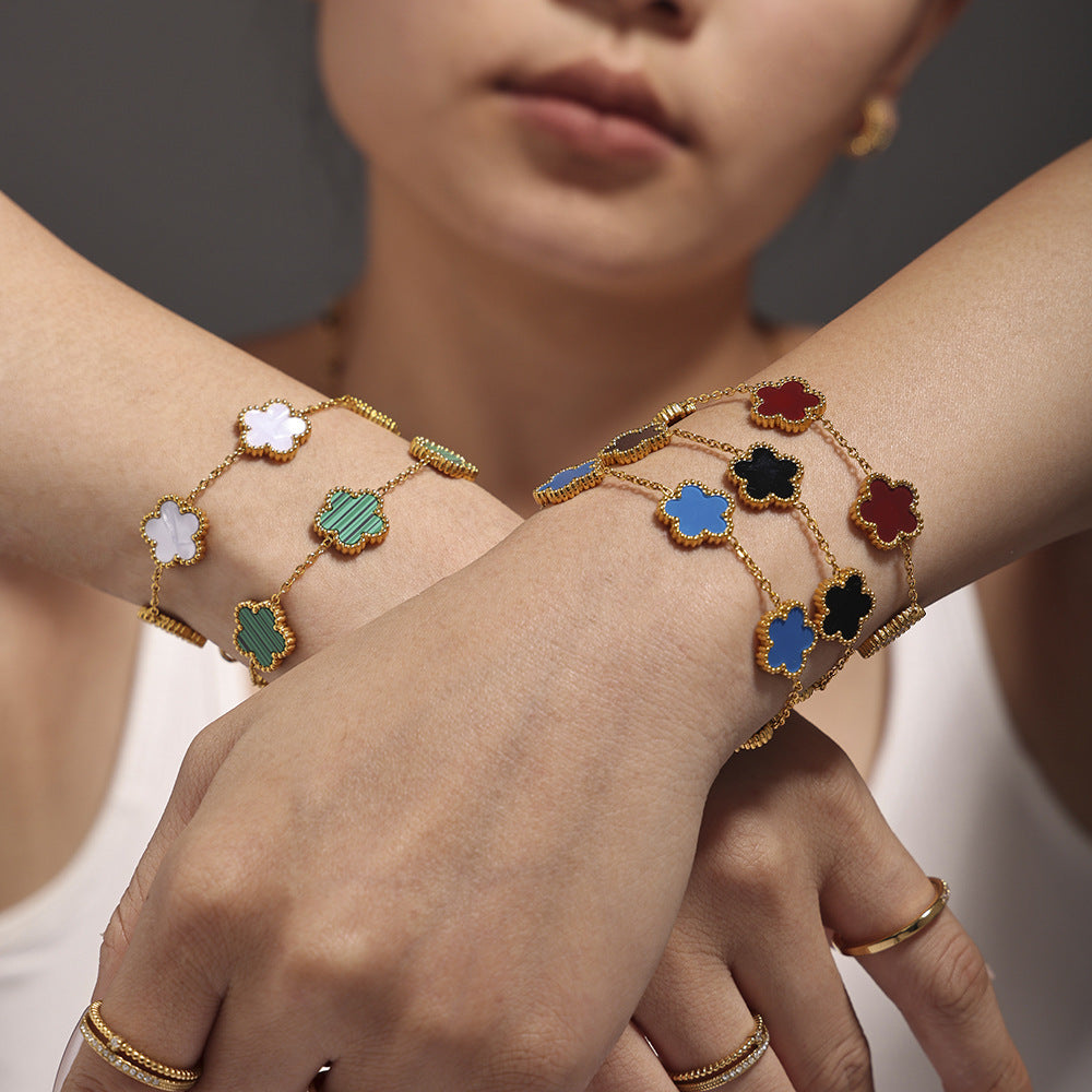 Multi-colored agate five-leaf flower stainless steel bracelet light luxury temperament girlfriend gift flower chain jewelry spot 99